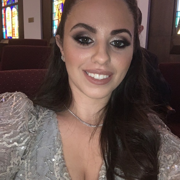 Silver Sequence Gown with Short Sleeves - Picture 8 of 9